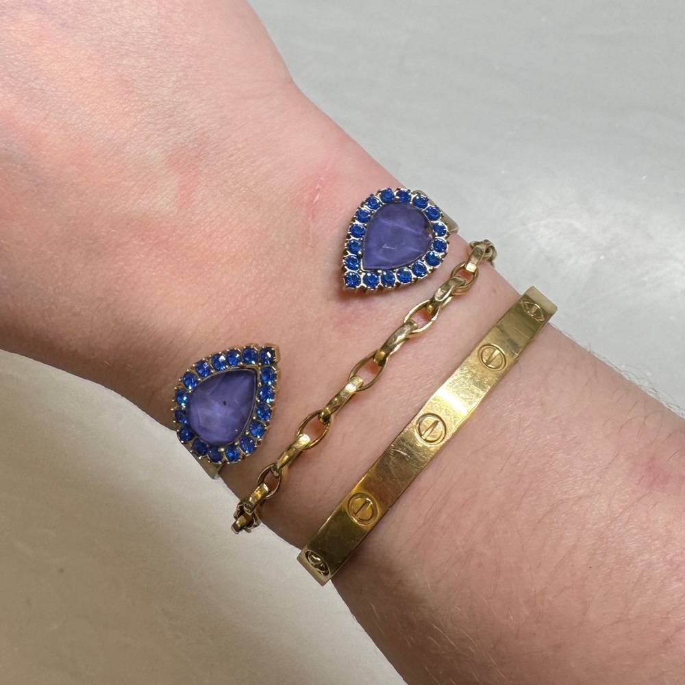 Loren Hope Sarra Blue Crystal Teardrop Adjustable Gold Bangle Bracelet